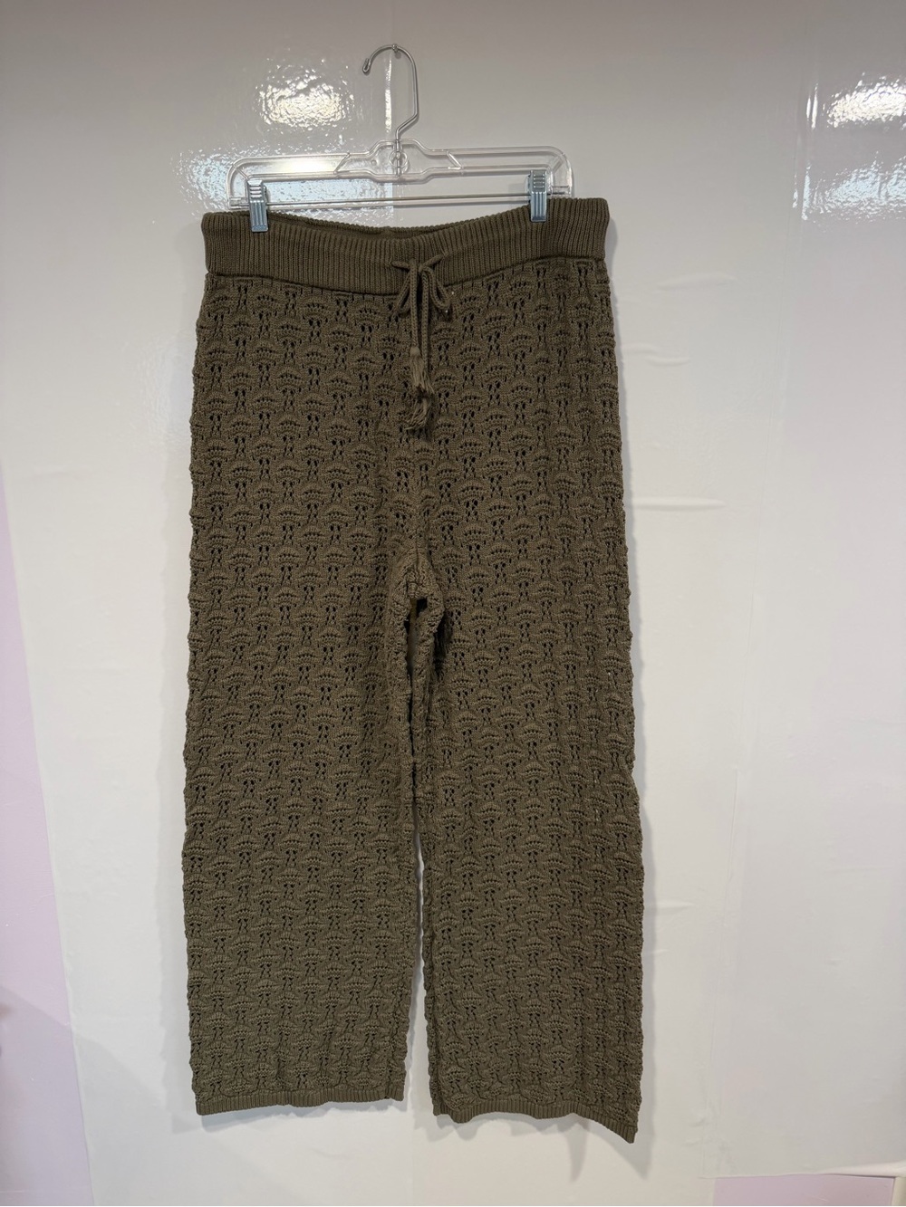 Aerie Crochet Olive Knit Drawstring Wide leg Pants